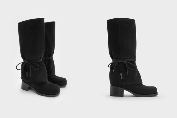 褲管靴推薦2：CHARLES &amp;amp;amp;amp;amp;amp;amp;amp;amp;amp; KEITH 綁帶粗跟長靴，NT$3,390