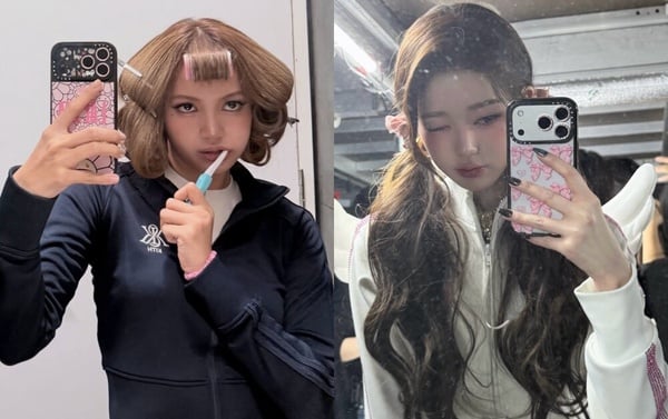BLACKPINK Lisa 和張員瑛展示各自的iPhone手機，鏡頭上貼著可愛的酷洛米與卡通人物貼紙，展現韓妞流行的手機鏡頭裝飾。