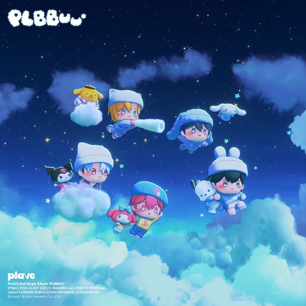 虛擬男團PLAVE與三麗鷗合作單曲《PLBBUU》的概念圖，五位成員化身為三麗鷗角色。