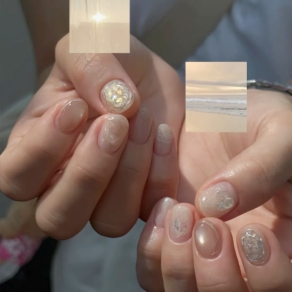 醋酸美甲範本推薦15：玻璃絲紋醋酸美甲