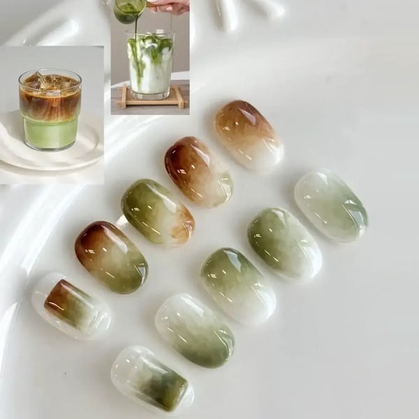 醋酸美甲範本推薦13：淡雅抹茶醋酸美甲