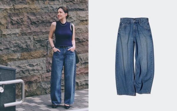 許瑋甯穿著UNIQLO繭型牛仔褲所拍攝的廣告照片，完美展現其修飾腿型的弧形剪裁