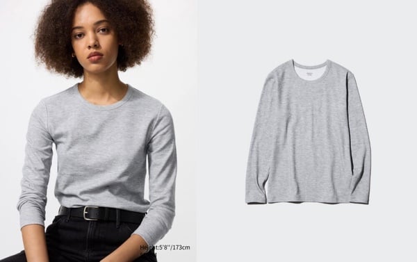 UNIQLO HEATTECH棉質極暖圓領T恤，模特兒穿著展示其貼身與保暖效果