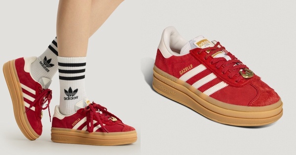 adidas Originals 2026馬年限定GAZELLE W休閒鞋，紅色鞋面與中國結徽標細節