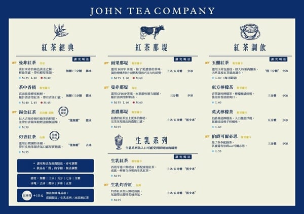 2026約翰紅茶公司最新菜單價目表與全品項甜度冰塊表