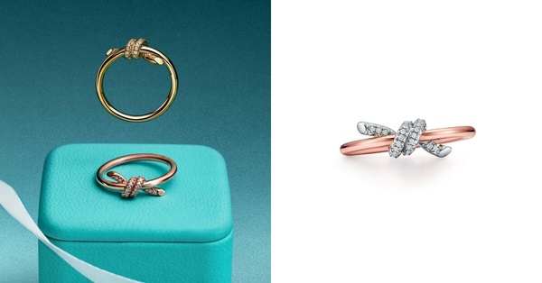 Tiffany &amp;amp;amp;amp; Co. Knot 18K玫瑰金與鉑金鑲嵌鑽石窄版戒指，NT$85,000