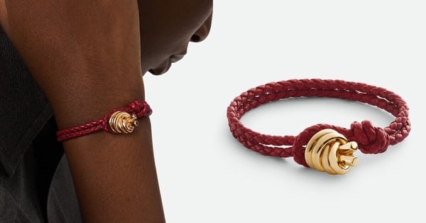 精品開運紅繩推薦：Bottega Veneta Knot 皮革編織手環，NT$18,100