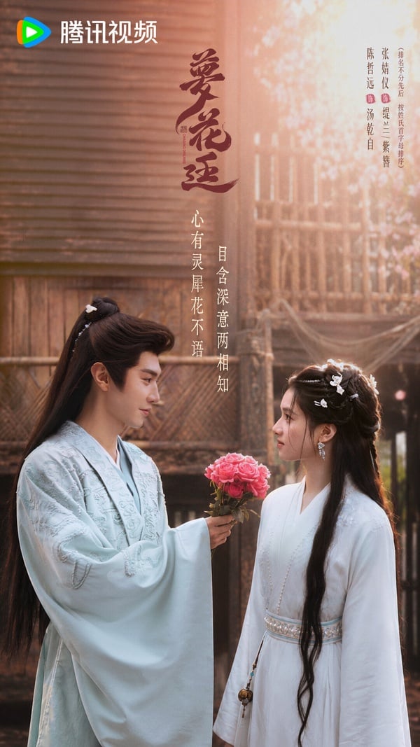 大家有追過楊冪的《斛珠夫人》嗎？《夢花廷》改編自小說《纈羅》，是《斛珠夫人》的前傳，講的是《斛珠夫人》女配緹蘭的故事！當時《斛珠夫人》的副CP線是劇版擴充原創的，把重點都放在了緹蘭和帝旭身上，但小說中，緹蘭其實與多位男子有糾葛。這次在《夢花廷》，緹蘭的主CP不再是帝旭，而是陳哲遠飾演的少年將軍湯乾自。