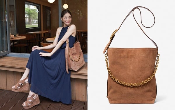 2026低預算精品包推薦：Michael Kors Nolita 棕色麂皮肩背香檳包，NT$15,400 (許路兒同款）