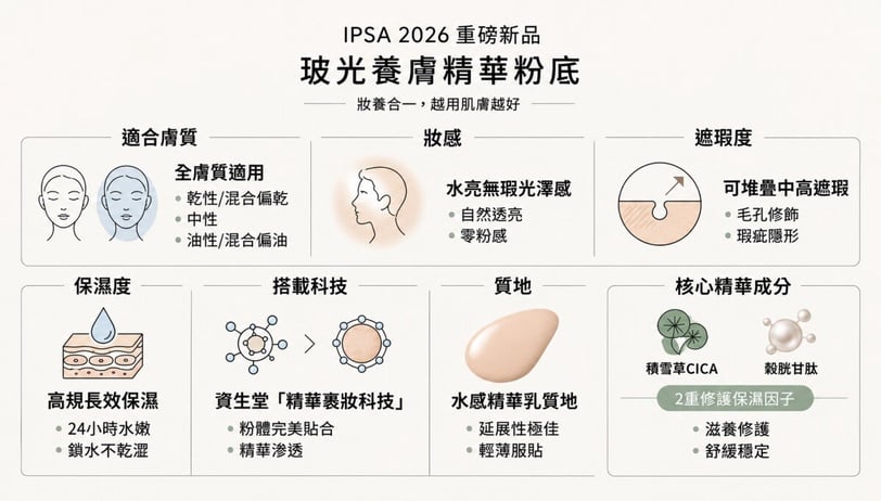 肌膚缺水、底妝不服貼？IPSA最強養膚粉底液「玻光小奶瓶」30秒打造玻璃水光肌越擦越亮