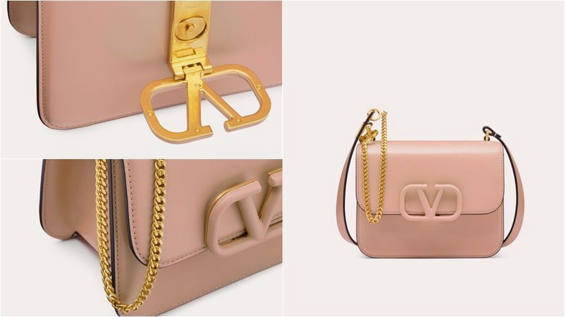 Valentino Garavani VSLING 奶茶色亮澤小牛皮肩背包,NT$76,000