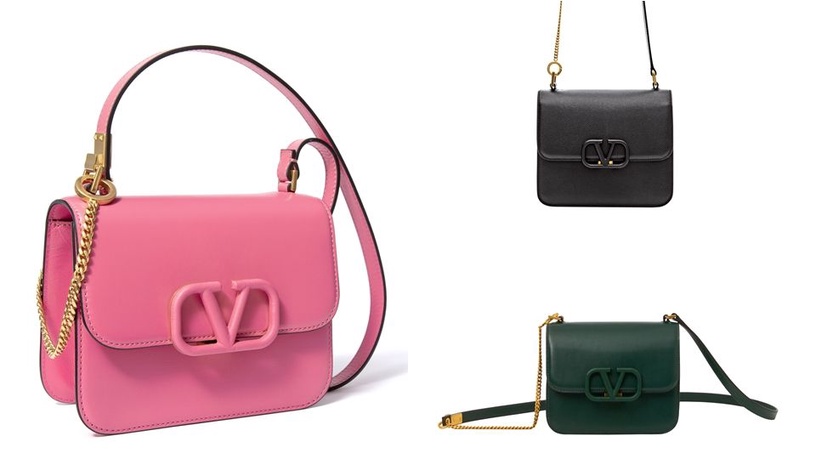 Valentino Garavani VSLING 粉色亮澤小牛皮肩背包,NT$76,000