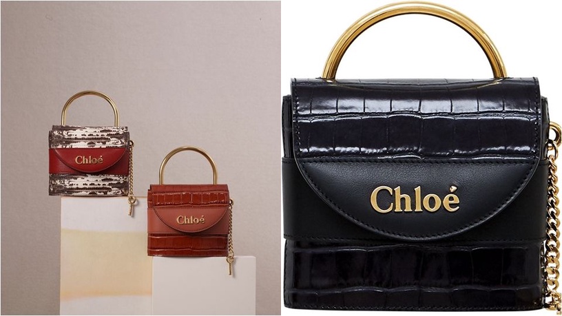 Chloe Aby Lock 自年初巴黎時裝週秋冬大秀首次曝光後,便被譽為今年時尚圈最受期待的話題包款;(左起) Chloe Aby Lock 咖啡色蜥蜴皮壓紋迷你鎖頭包與紅棕色鱷魚皮壓紋迷你鎖頭包,價格均為NT$53,200