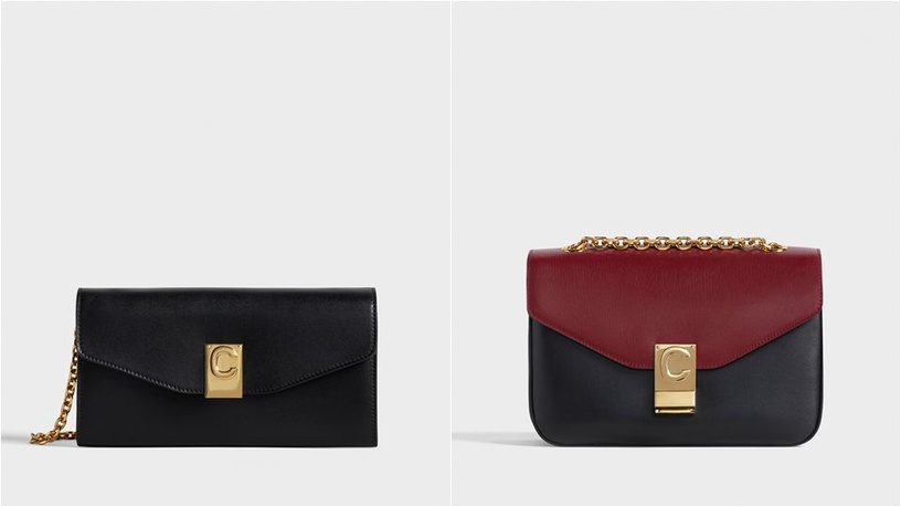 CELINE C黝黑色光滑小牛皮鍊帶包,NT44,500+ CELINE C紅黑山羊拼接小牛皮中型鍊帶包,NT99,000