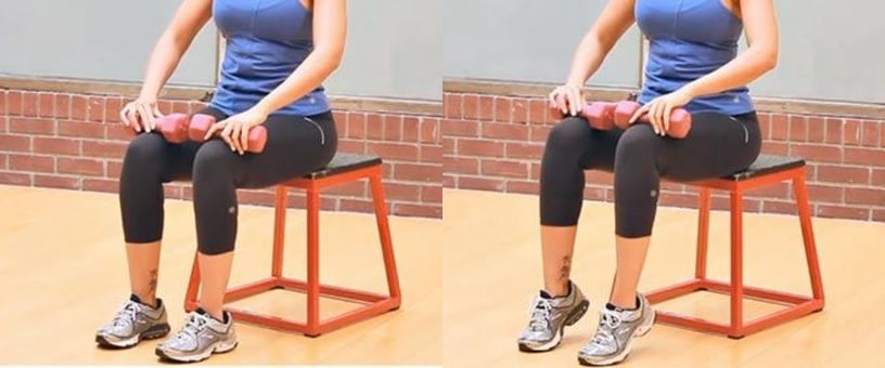 瘦肌肉小腿动作1:坐姿提踵