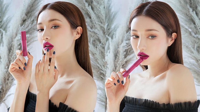 3CE SOFT LIP LACQUER #ALMOST MAUVE NT$487
韓國的彩妝品牌3CE新推出不久的SOFT LIP LACQUER系列是一款霧面唇釉，飽和度非常驚人！能完美地遮蓋掉原本的唇色，其中#ALMOST MAUVE是一款帶了葡萄紫色的唇色，非！常！美！