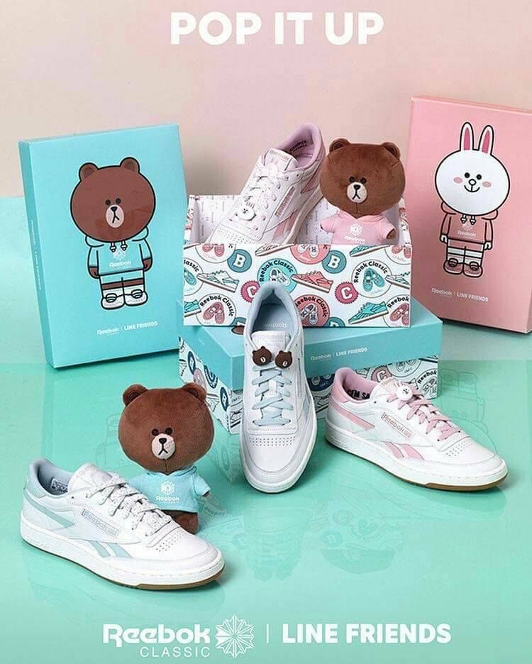 韓國Reebok Ｘ 兔兔熊大球鞋，除了粉嫩感的色澤外，鞋舌上還印有熊大和兔兔的線條LOGO(超可愛)