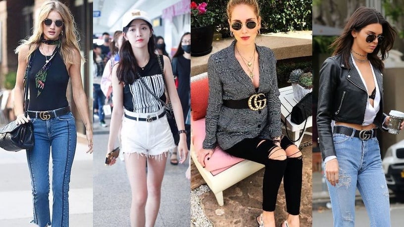 Gucci的雙G logo皮帶出場率超高，從歐美名人Rosie Huntington-Whiteley、Kendall Jenner、Chiara Ferragni到亞洲的蔡依林、吳宣儀等人全都愛不釋手。