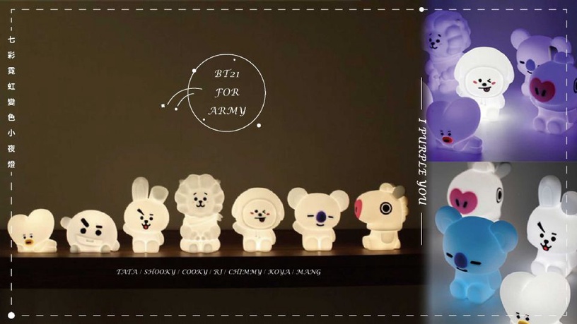 Army看過來!BT21最新周邊「七彩霓虹變色小夜燈」超療癒~讓他們陪你入睡已經太幸福了!
