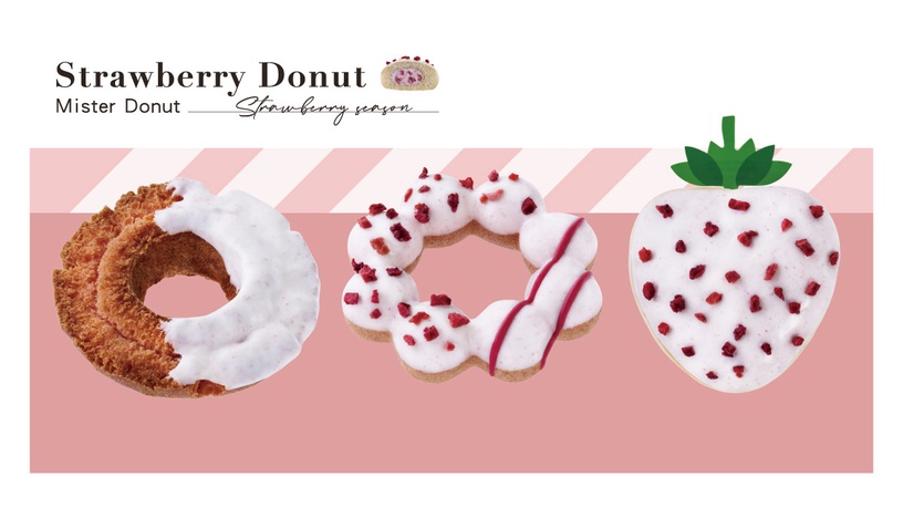 草莓甜甜圈「買3送1」!Mister Donut「草莓季」登場,白雪草莓貝貝、乳牛甜甜圈萌翻天