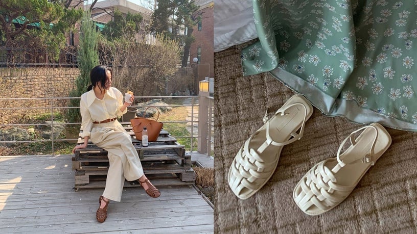 2021夏季爆款「編織涼鞋」，5個穿搭技巧，營造出韓國小姊姊的復古時髦感