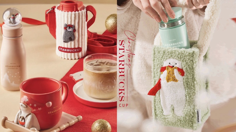 企鵝圓筒包太可愛！星巴克「冬日聖誕系列」星杯，毛絨絨北極熊杯袋組、雪橇馬克杯必收