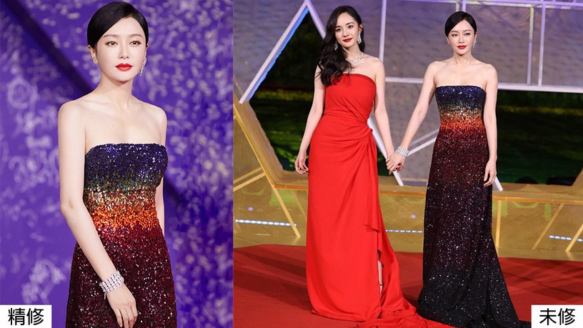 網議「誰才是真正的生圖殺手」!12女星紅毯造型精修vs未修,倪妮、劉詩詩勝過楊冪