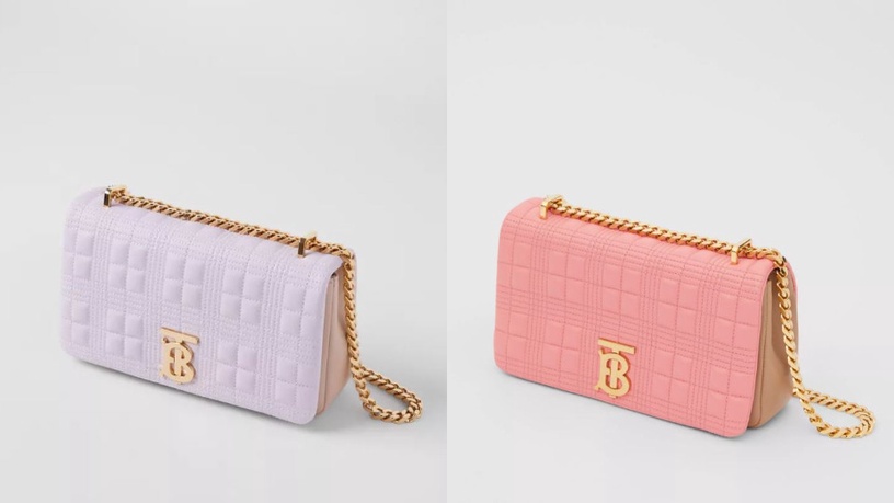 Burberry 小型雙色調絎縫羔羊皮LOLA 包 #淡薊草紫 #牡丹粉,NT$55,000