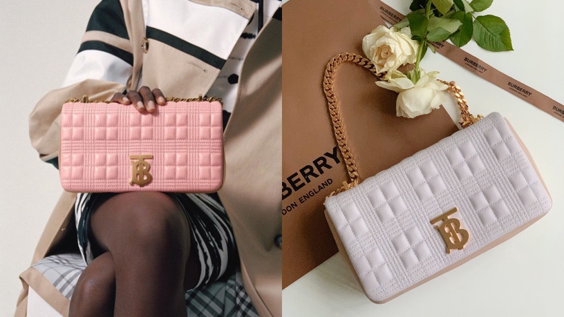 Burberry 小型雙色調絎縫羔羊皮LOLA 包 #淡薊草紫 #牡丹粉,NT$55,000