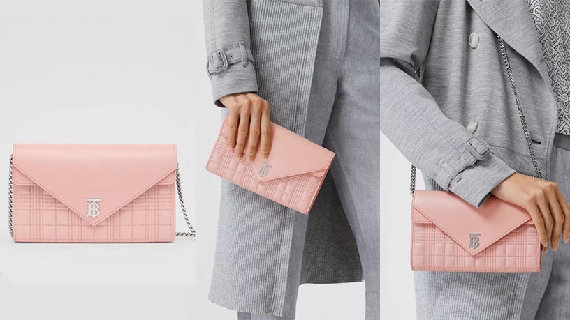 Burberry絎縫羔羊皮「浪漫粉鏈條包」