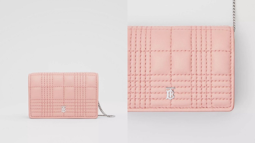 Burberry絎縫羔羊皮卡夾 WOC「浪漫粉鏈條包」