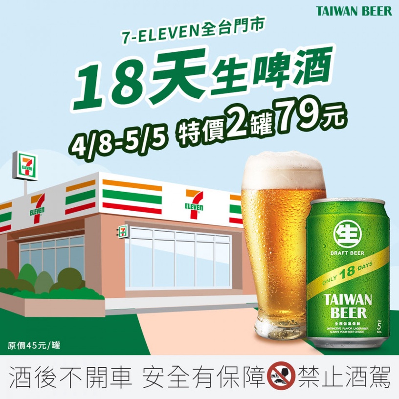 手刀衝!台啤「18天生啤酒」推出連續28天的優惠,限定這家超商才有