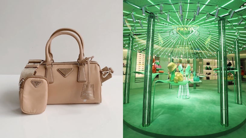 奶茶色包包推薦:PRADA 尼龍圓筒手提肩背包,NT$53,000
