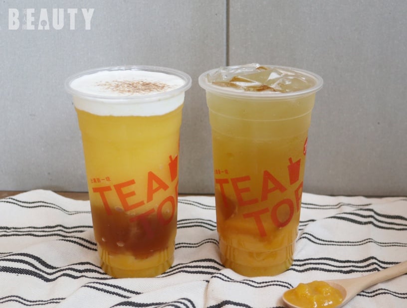 TEA TOP推出芒果季!水蜜桃&芒果結合出的酸甜滋味,加碼紫芋西米露、紅豆粉粿也必喝