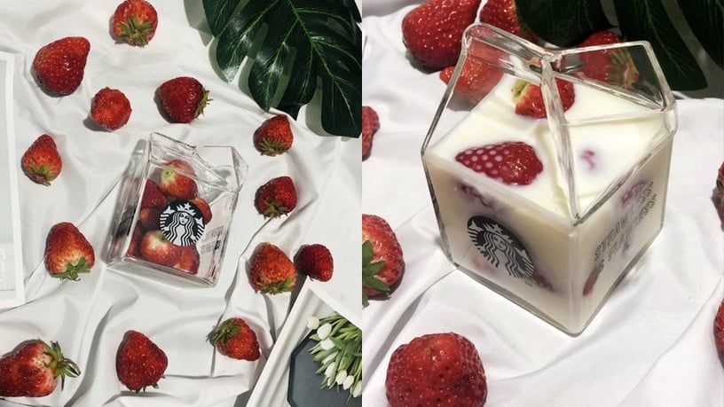 小仙女御用!星巴克「牛奶盒冷萃玻璃杯」可倒入牛奶、氣泡飲,甚至當作花瓶也超美~