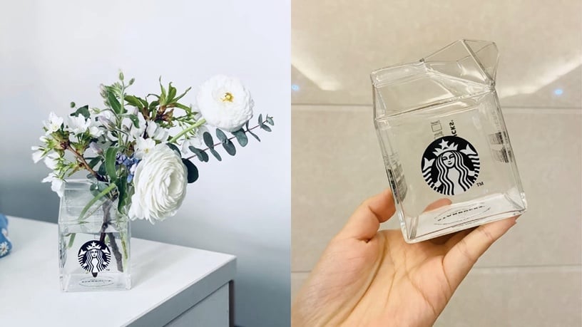 小仙女御用!星巴克「牛奶盒冷萃玻璃杯」可倒入牛奶、氣泡飲,甚至當作花瓶也超美~