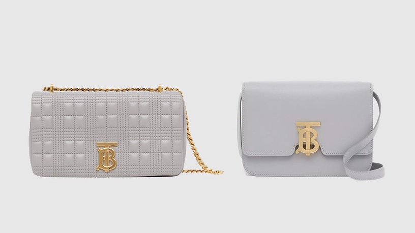 BURBERRY 小型雲灰色絎縫羔羊皮 LOLA 包 ,NT$55,000 BURBERRY 小型雲灰色皮革 TB 包,NT$75,000