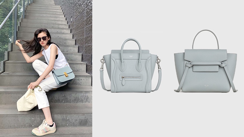 CELINE LUGGAGE礦石灰小牛皮肩背提包,NT$81,000 CELINE BELT礦石灰粒紋小牛皮肩背提包,NT$69,000