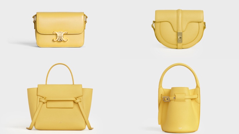 CELINE TRIOMPHE 檸檬黃小牛皮肩背包/售價:$105,000