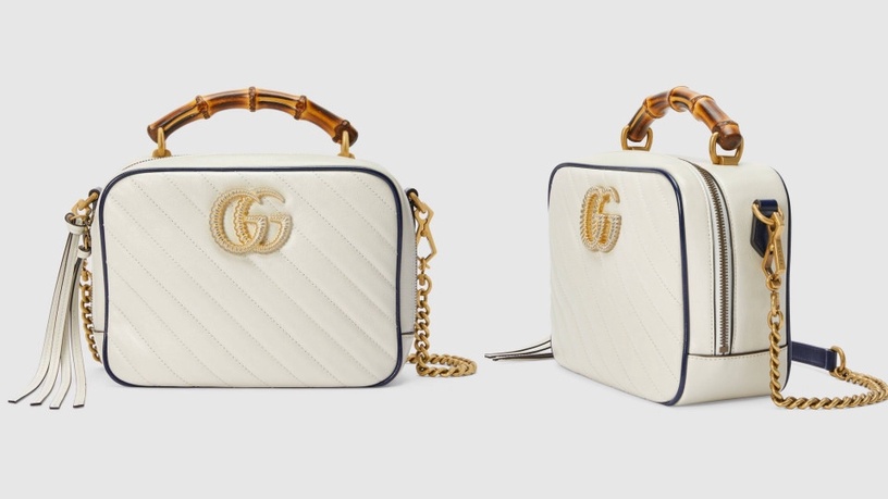 GUCCI GG Marmont 推出「奶油白 x 海軍藍」新配色,竹節手把+流蘇 ,夏日復古小清新