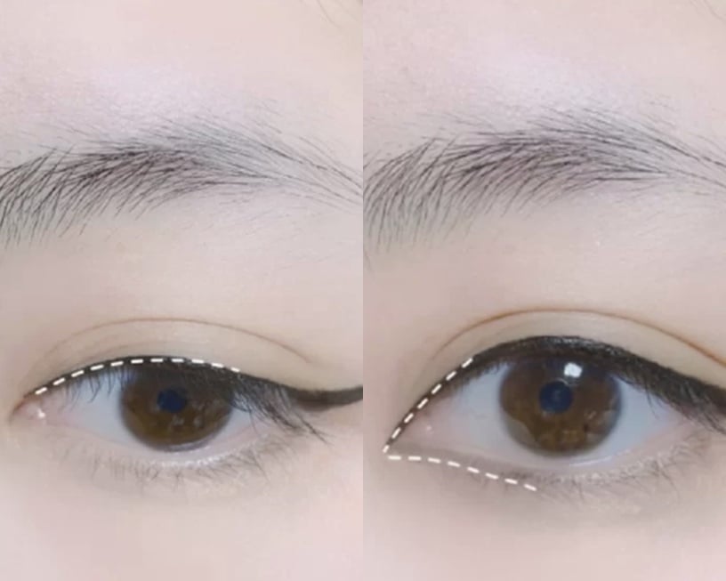 腫泡雙眼皮眼線畫法STEP 2:填補眼頭眼線