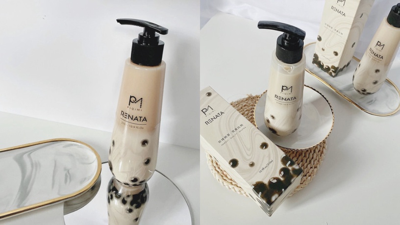 手搖品牌「PiQiMi必可蜜」與專業髮品品牌「RENATA蕾娜塔」合作,推出全台首支「珍珠奶茶洗髮精」!