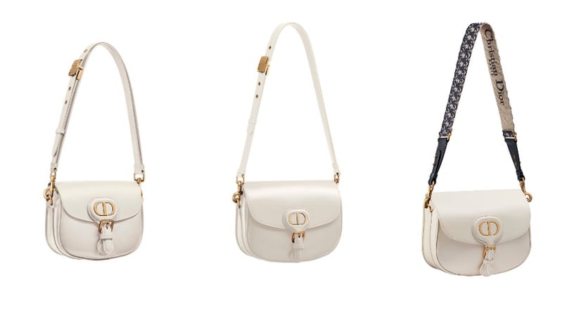 Dior Bobby 白色光滑小牛皮小型肩背包,NT$99,000/中型,NT$110,000/大型,NT$128,000