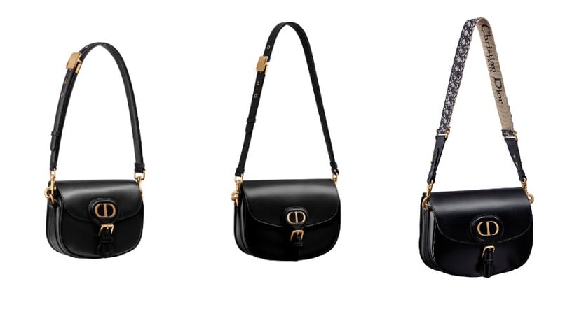 Dior Bobby 黑色光滑小牛皮小型肩背包,NT$99,000/中型,NT$110,000/大型,NT$128,000
