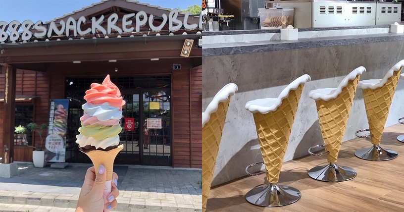 「特大彩虹霜淇淋」台灣也吃得到!彰化「66 Cheesecake」還有超Q的甜筒打卡椅