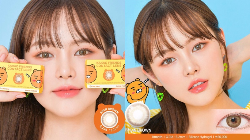 KAKAO FRIENDS x Lens Town隱眼上市!桃子粉嫩色溫柔必收,Ryan Brown是萊恩毛色同款
