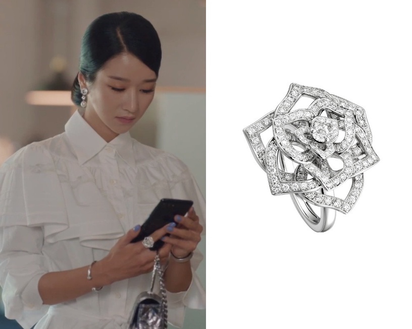 《雖然是精神病》徐睿知同款飾品:PIAGET Rose 系列 18K 白金系列鏤空玫瑰鑽石戒指