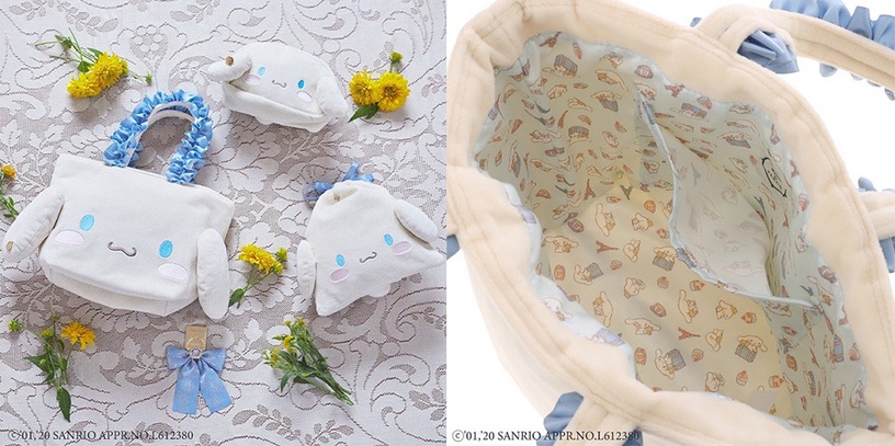 三麗鷗 X Maison de FLEUR「手提包/束口袋/化妝包」4,290日元/3,290日元/3,290日元(約NT$1,185/NT$910)