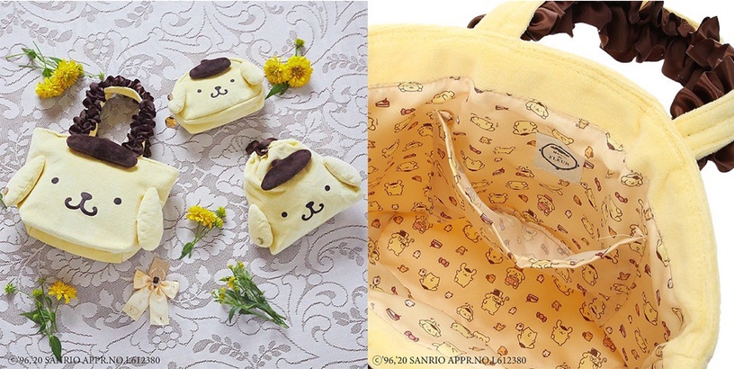 三麗鷗 X Maison de FLEUR「手提包/束口袋/化妝包」4,290日元/3,290日元/3,290日元(約NT$1,185/NT$910)