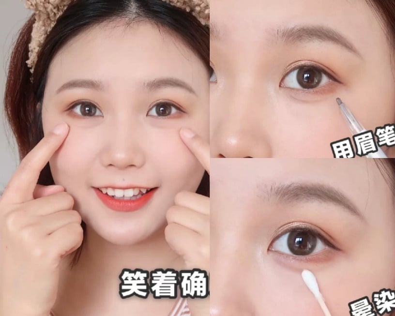 新手日常溫柔眼妝step2:眉筆畫臥蠶陰影